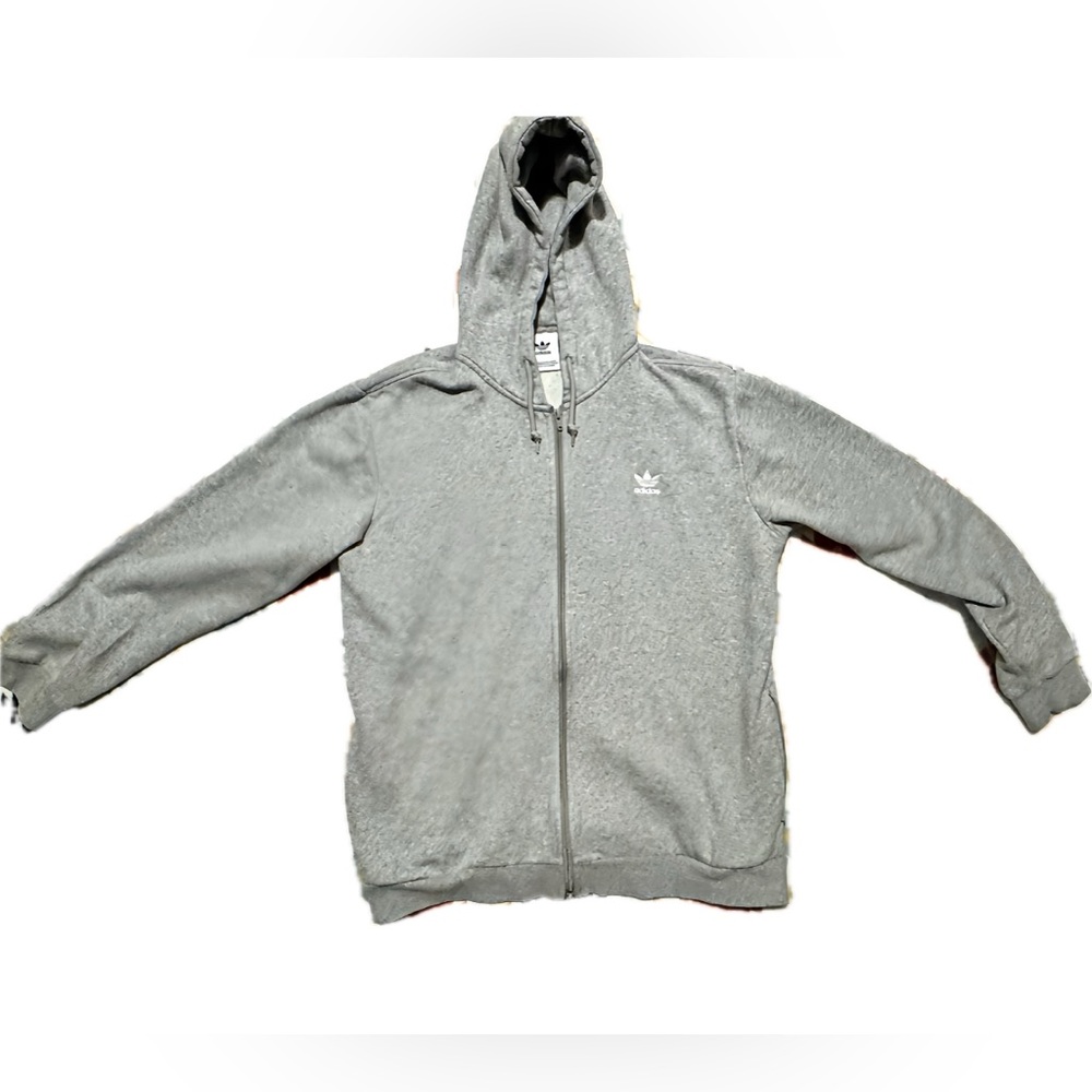 Adidas Gray Zip-Up Hoodie Logo On Back
